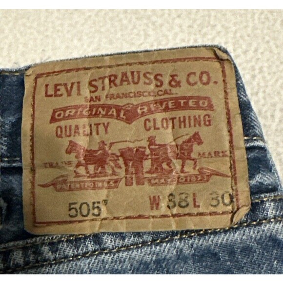 Levis 505 Straight Leg Jeans Mens 38x30 Blue Regular Fit   Made in USA - Picture 7 of 10